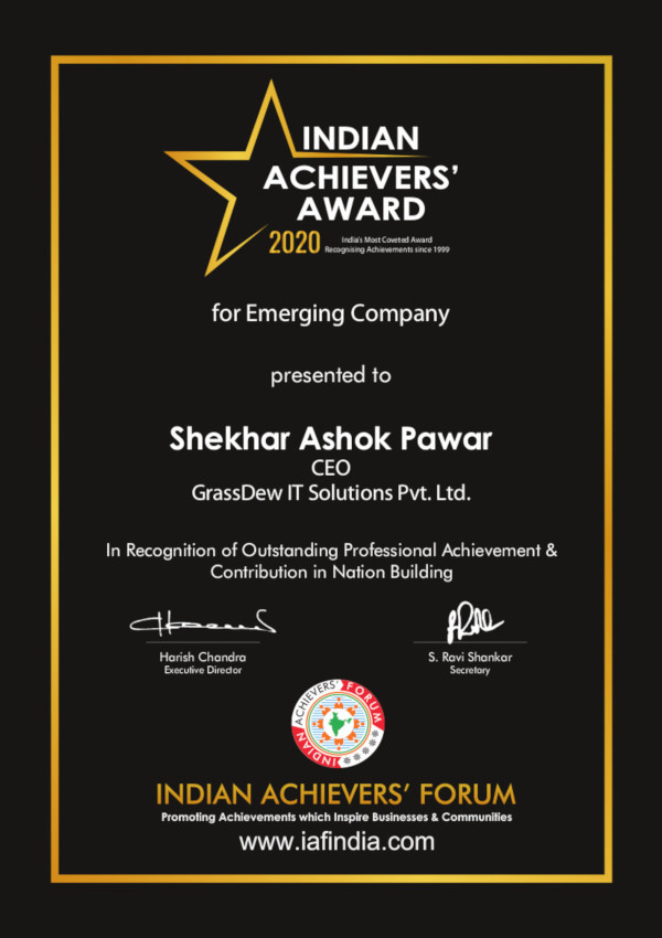 Indian Achievers Award 2020 Emerging Company Award